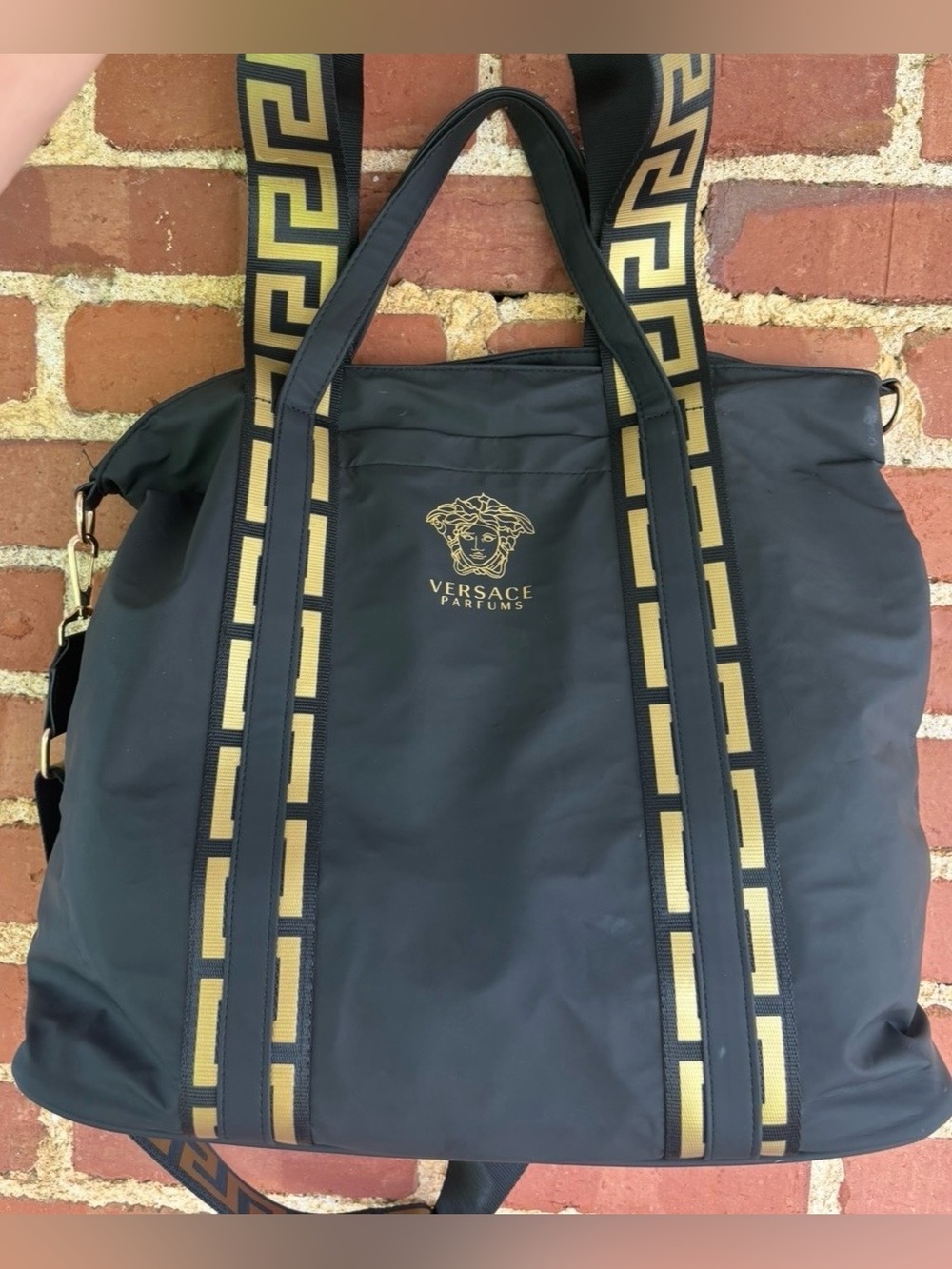 Versace Parfums Black & Gold Nylon Tote Like New